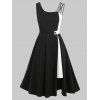 Skew Neck Color Block Slit Dress - BLACK M