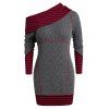 Robe Rayée Tricotée Grande Taille à Col Oblique - Gris Foncé 3X