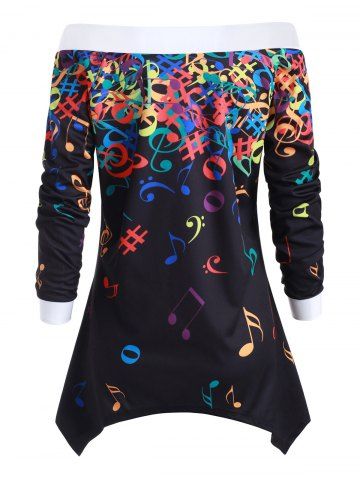 Off Shoulder Musical Note Asymmetric Sweatshirt