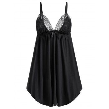 

Lace Panel Bowknot Babydoll Set, Black