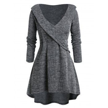 

Plus Size Tunic High Low Plunging Neck Sweater, Carbon gray