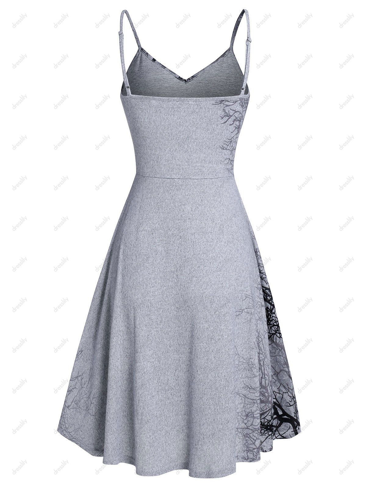 Mini Robe Imprimée à Bretelle à Paillettes - Nuage Gris M