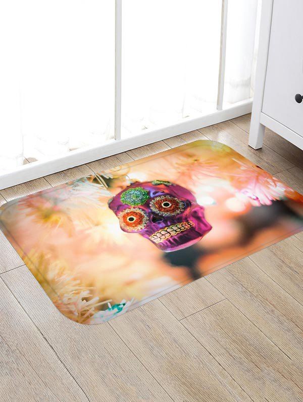 

Halloween Skull Flower Pattern Printed Floor Mat, Warm white