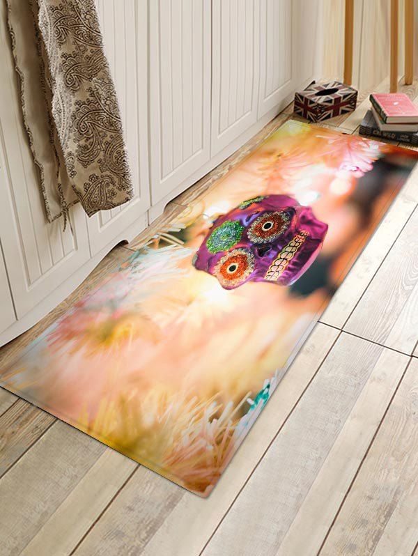 

Halloween Skull Flower Pattern Printed Floor Mat, Warm white