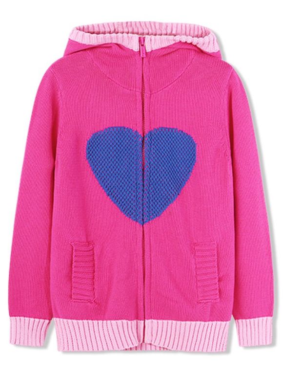 Cardigan Tricoté Cœur Graphique Zippé Pour Fille - Rose Vif 120