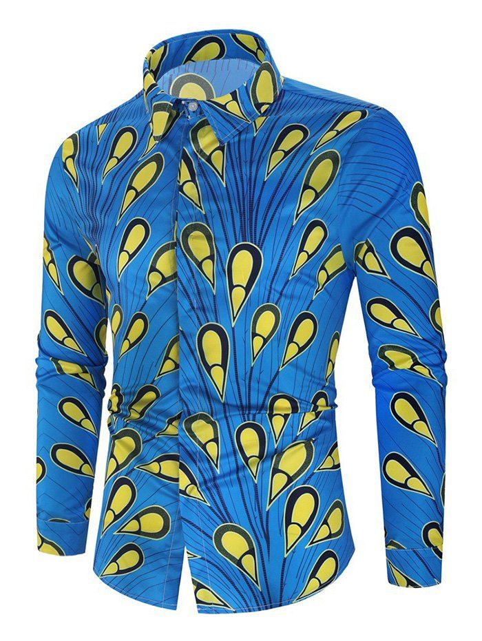 

Feather Print Long-sleeved Shirt, Dodger blue