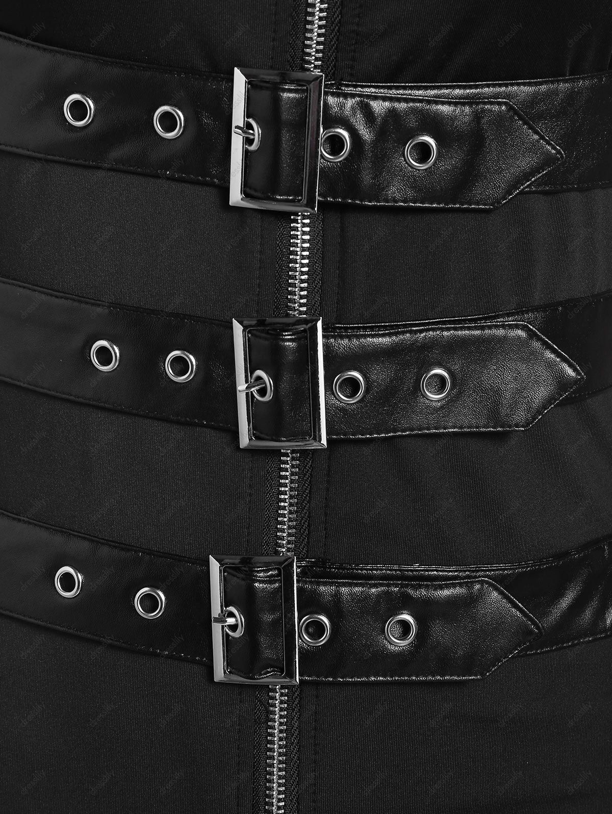 Buckle Strap Zip Up Cut Out Gothic Tank Top - BLACK 2XL