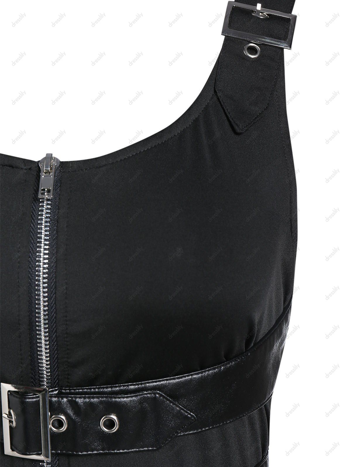 Buckle Strap Zip Up Cut Out Gothic Tank Top - BLACK 2XL