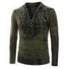 Tie Dye Print Lace-up Faux Leather Insert Hoodie - ARMY GREEN L