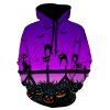 Sweat à Capuche d'Halloween Citrouille et Chat Imprimés - Violet Foncé XS