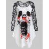 T-shirt d'Halloween Imprimé à Manches en Dentelle de Grande Taille - Blanc 3X