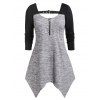 T-shirt Asymétrique Bicolore Zippé de Grande Taille - Gris Foncé L