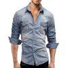 Chemise Délavée avec Poche à Rabat en Denim - Bleu clair 2XL