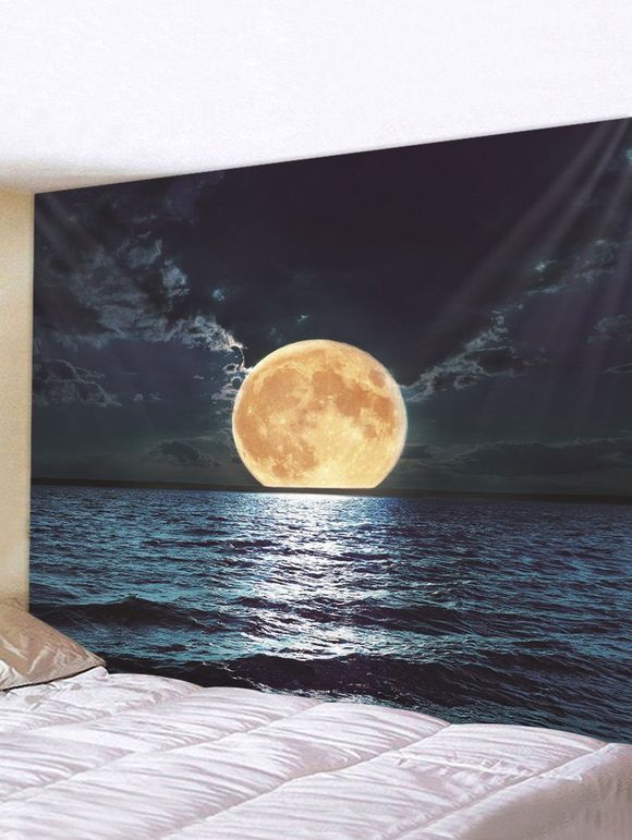 Tapisserie Murale Pendante Art Décoration Nuit Lune et Océan Imprimés - multicolor W71 X L71 INCH