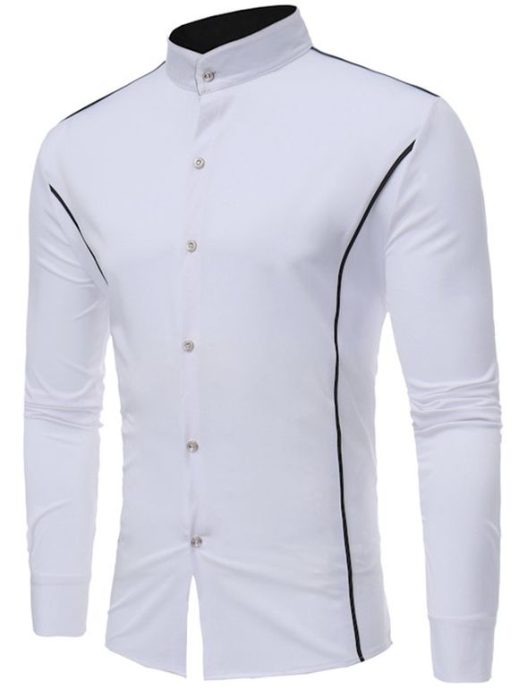 Chemise Boutonnée Manches Longues à Col Debout - Blanc XL