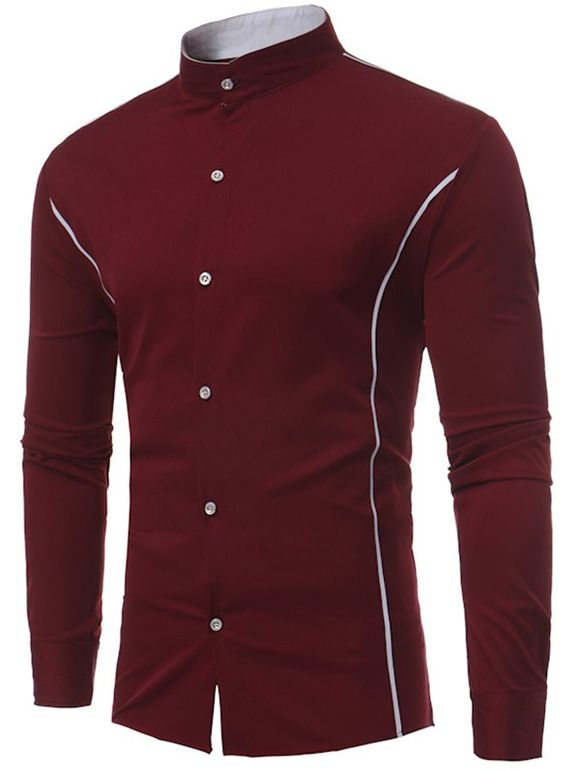 Chemise Boutonnée Manches Longues à Col Debout - Rouge Vineux XL