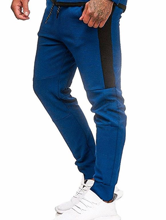 Pantalon de Jogging Jointif en Blocs de Couleurs à Cordon - Bleu M