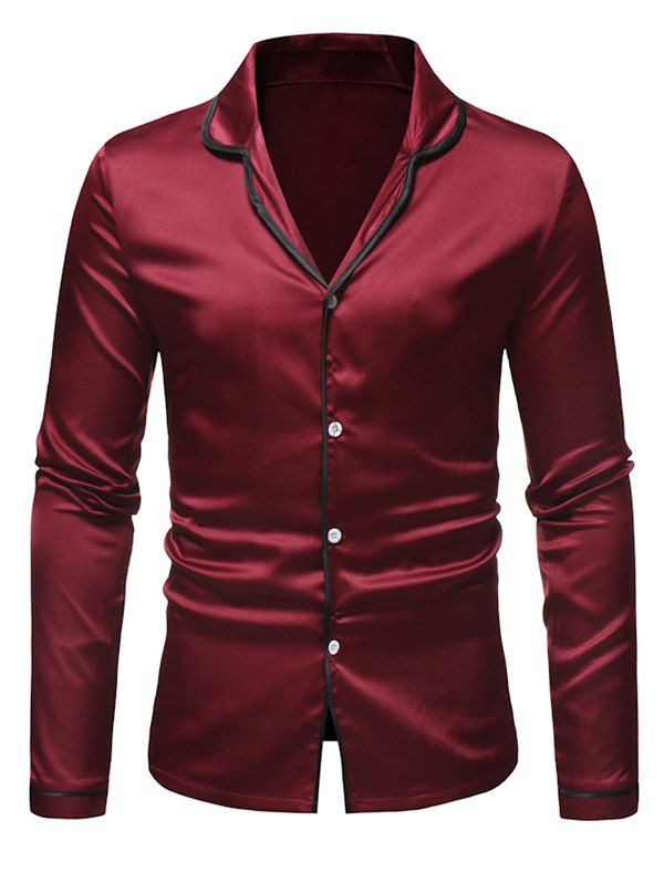 

Color Spliced Button Up Long-sleeved Shirt, Red wine