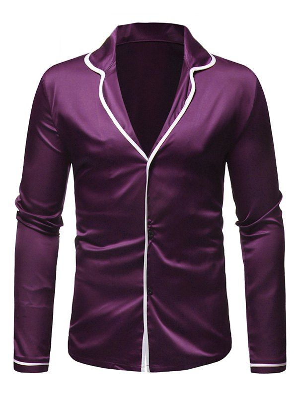 

Color Spliced Button Up Long-sleeved Shirt, Purple