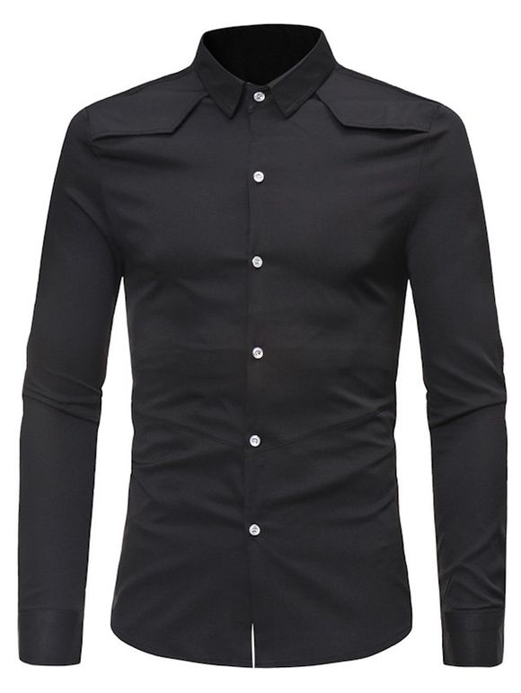 Chemise de Base Boutonnée à Manches Longues en Couleur Unie - Noir XL