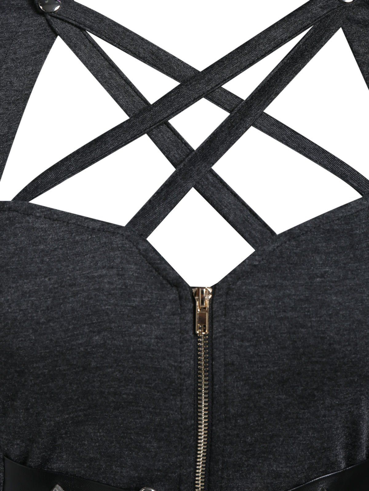 Hooded Lobster Buckle Strap High Low Gothic Dress - DARK GRAY 2XL