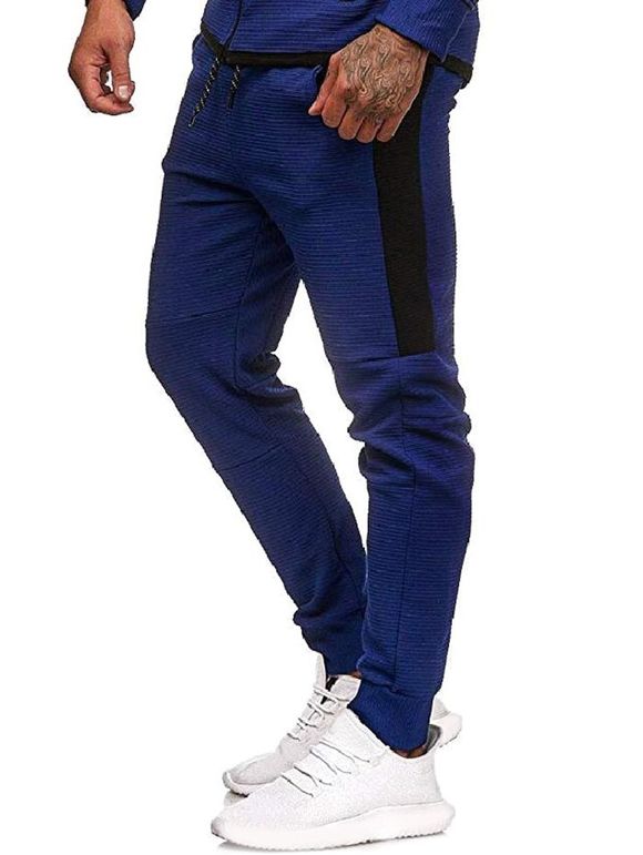 Pantalon de Jogging Décontracté Contrasté à Côté - Bleu 2XL