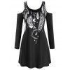 Robe Plume Imprimée Epaule Dénudée à Manches Longues de Grande Taille - Noir 3X