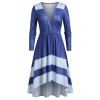 Robe Asymétrique Superposée à Manches Longues Grande Taille - Bleu Bleuet L