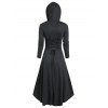 Hooded Lobster Buckle Strap High Low Gothic Dress - DARK GRAY 2XL
