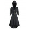 Hooded Lobster Buckle Strap High Low Gothic Dress - DARK GRAY L