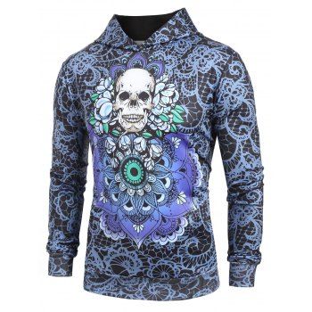 

Skull Floral Print Casual Hoodie, Black