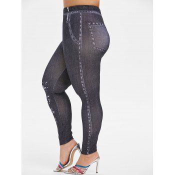 

Plus Size 3D Printed Elastic Waist Jeggings, Black