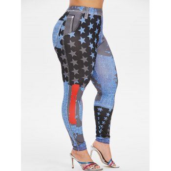 

Plus Size Stars Printed Skinny 3D Jeggings, Cobalt blue