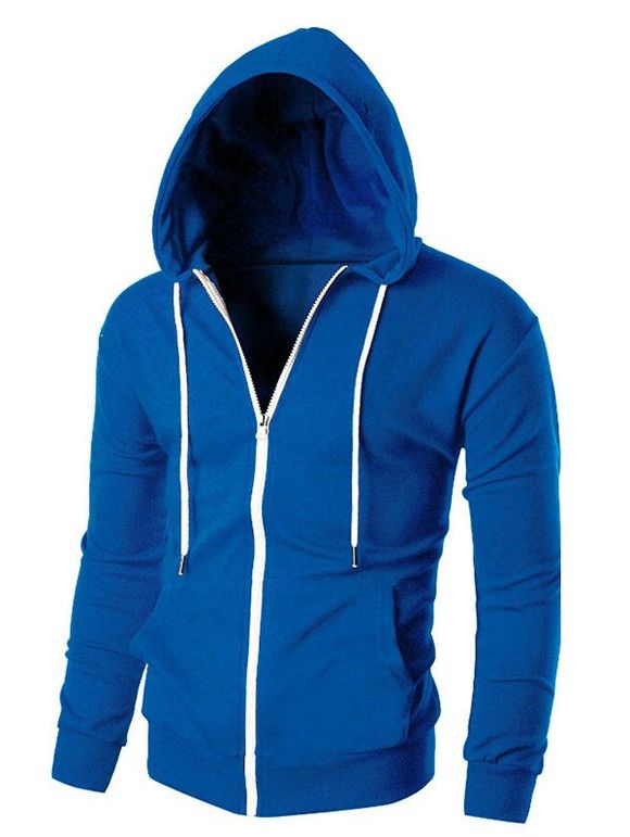 Sweat à Capuche de Sport Zippé en Couleur Unie - Bleu S