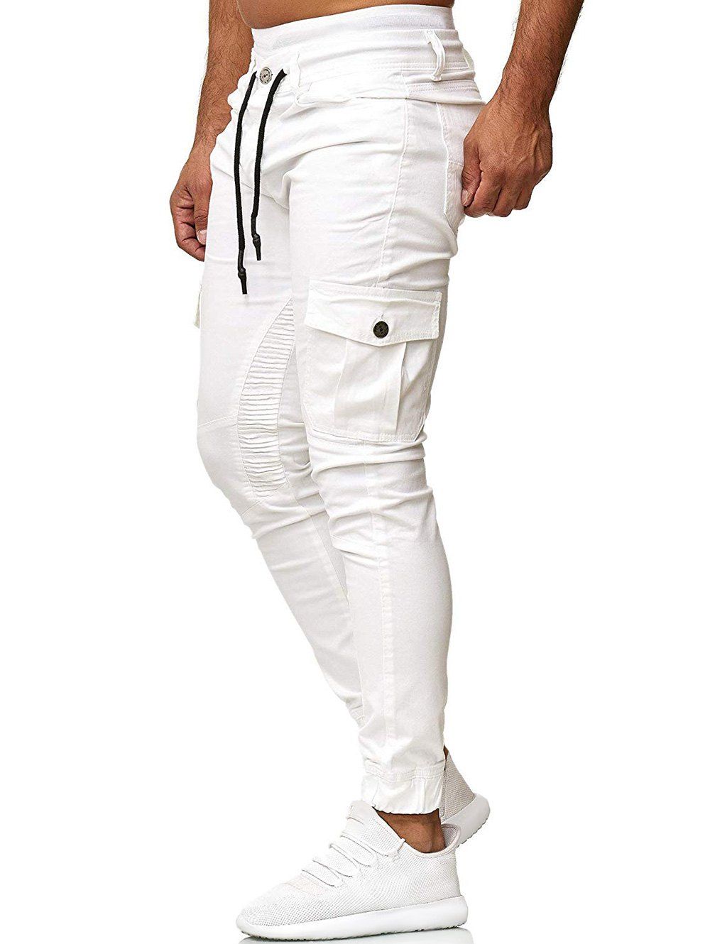 [38% OFF] 2020 Pleated Trim Drawstring Cargo Jogger Pants In WHITE ...