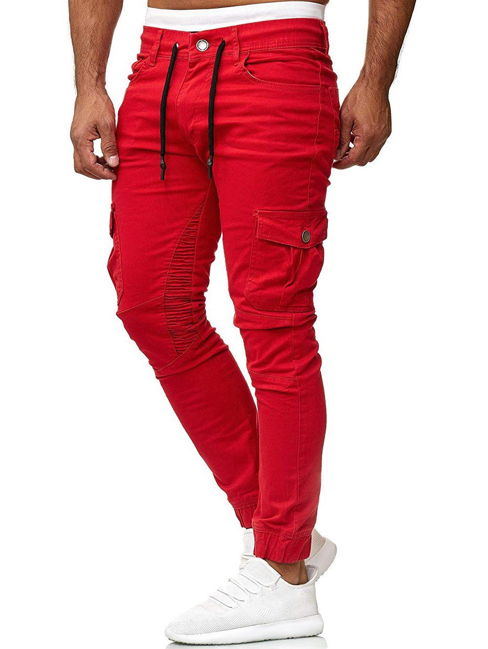 [38% OFF] 2020 Pleated Trim Drawstring Cargo Jogger Pants In RED ...