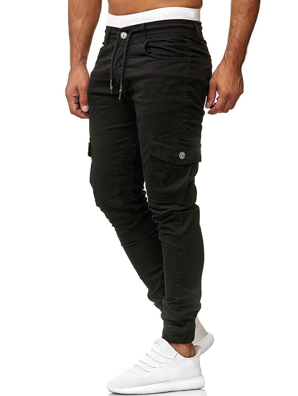 [38% OFF] 2020 Pleated Trim Drawstring Cargo Jogger Pants In BLACK ...