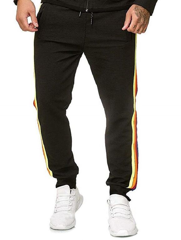 Pantalon de Jogging à Rayure Colorée à Cordon - Noir XL