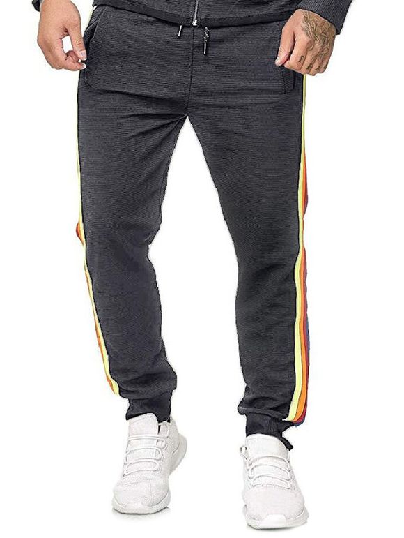 Pantalon de Jogging à Rayure Colorée à Cordon - Gris Foncé XS