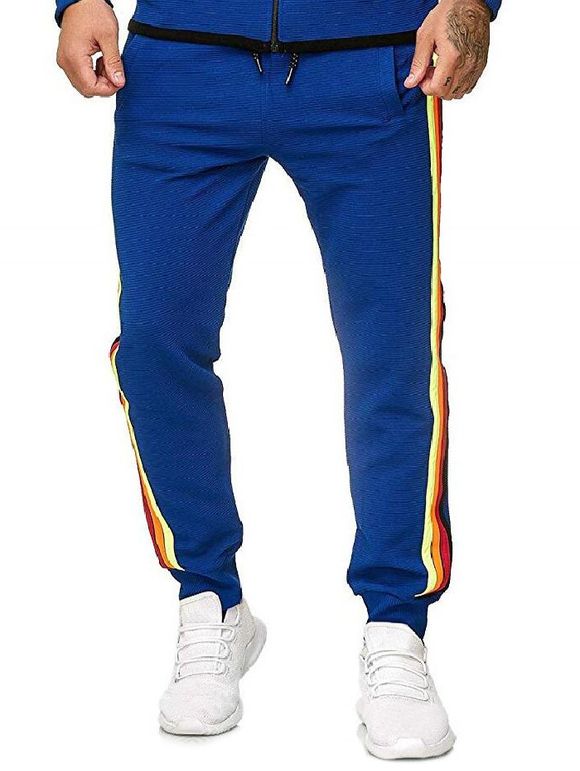 Pantalon de Jogging à Rayure Colorée à Cordon - Bleu L