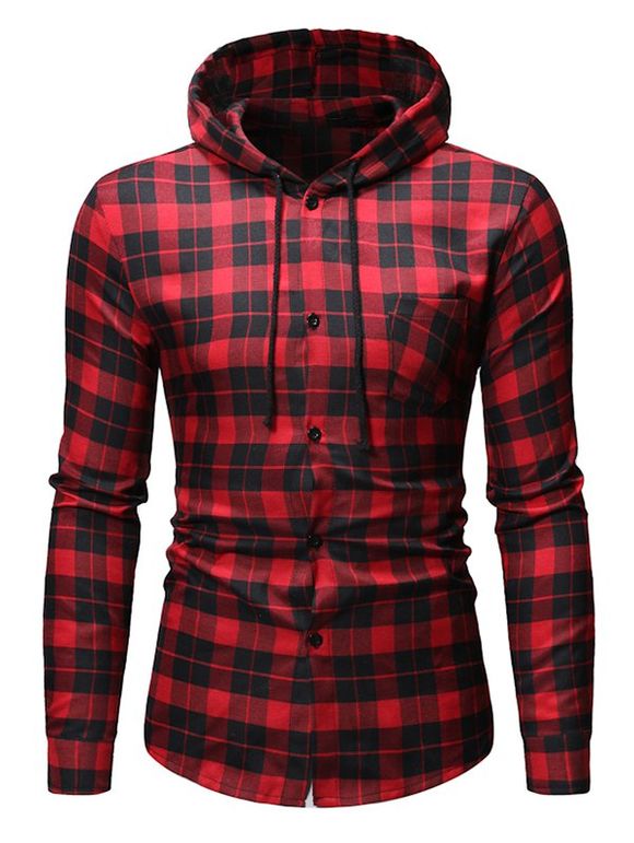 Chemise à Capuche à Carreaux Imprimé à Manches Longues - Rouge XL