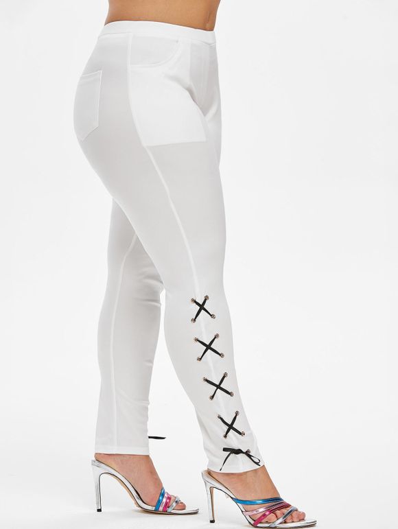 Pantalon Moulant avec Poche de Grande Taille à Lacets - Blanc 3X