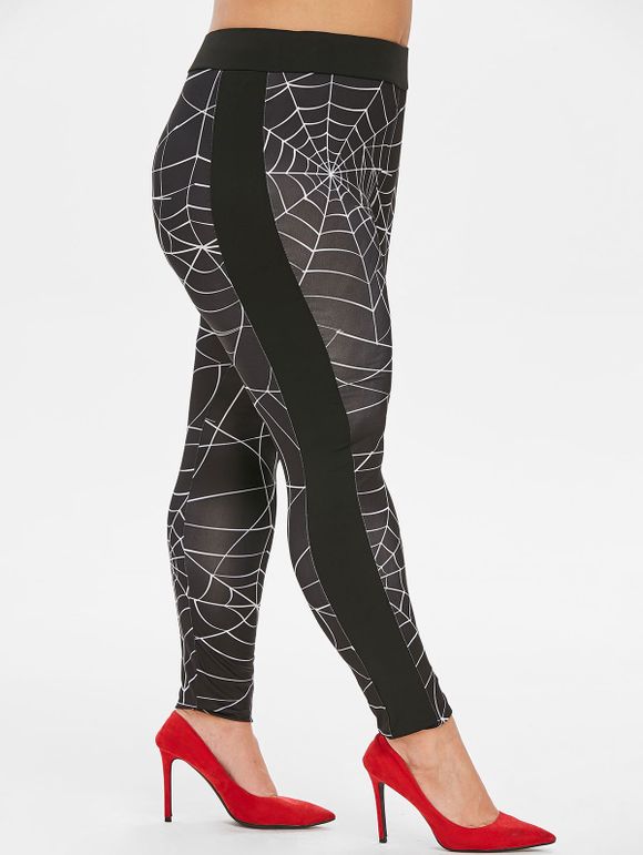 Legging d'Halloween Moulant Toile d'Araignée Imprimée de Grande Taille - Noir 5X
