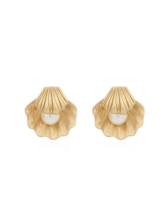 Boucles d'Oreilles Coquille en Fausse Perle Style Bohémien - Or 