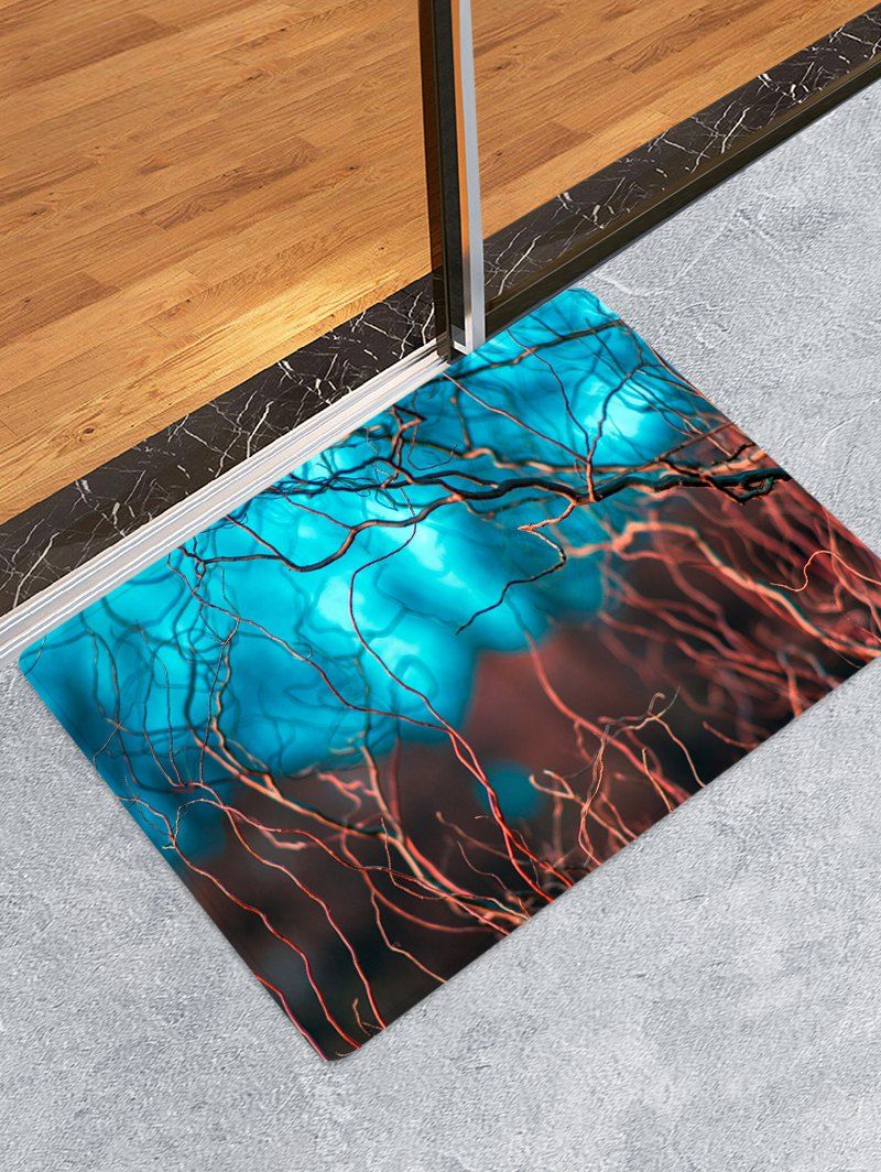 

Contrast Branches Pattern Water Absorption Area Rug, Macaw blue green