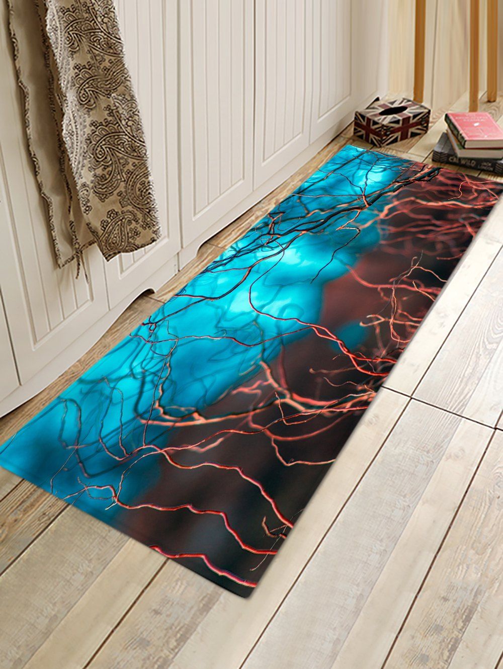 

Contrast Branches Pattern Water Absorption Area Rug, Macaw blue green