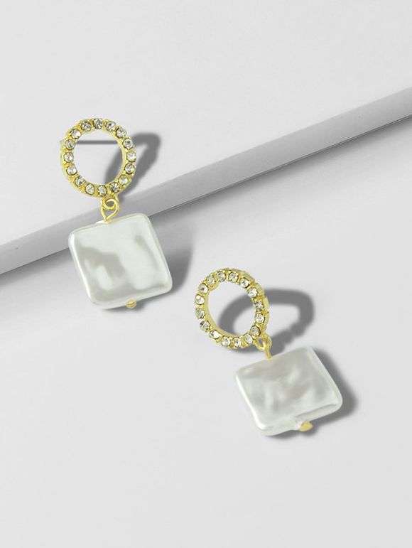 Boucles d'Oreilles Géométriques en Fausse Perle avec Strass - Blanc 