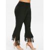 Pantalon Evasé Fendu Panneau en Dentelle à Taille Haute de Grande Taille - Noir 4X