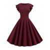 Robe Ajustée Evasée à Volants - Rouge Vineux M