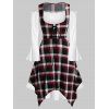 Ensemble de Robe Débardeur à Carreaux de Grande Taille et de Robe à Manches Evasées - Rouge Lave 1X